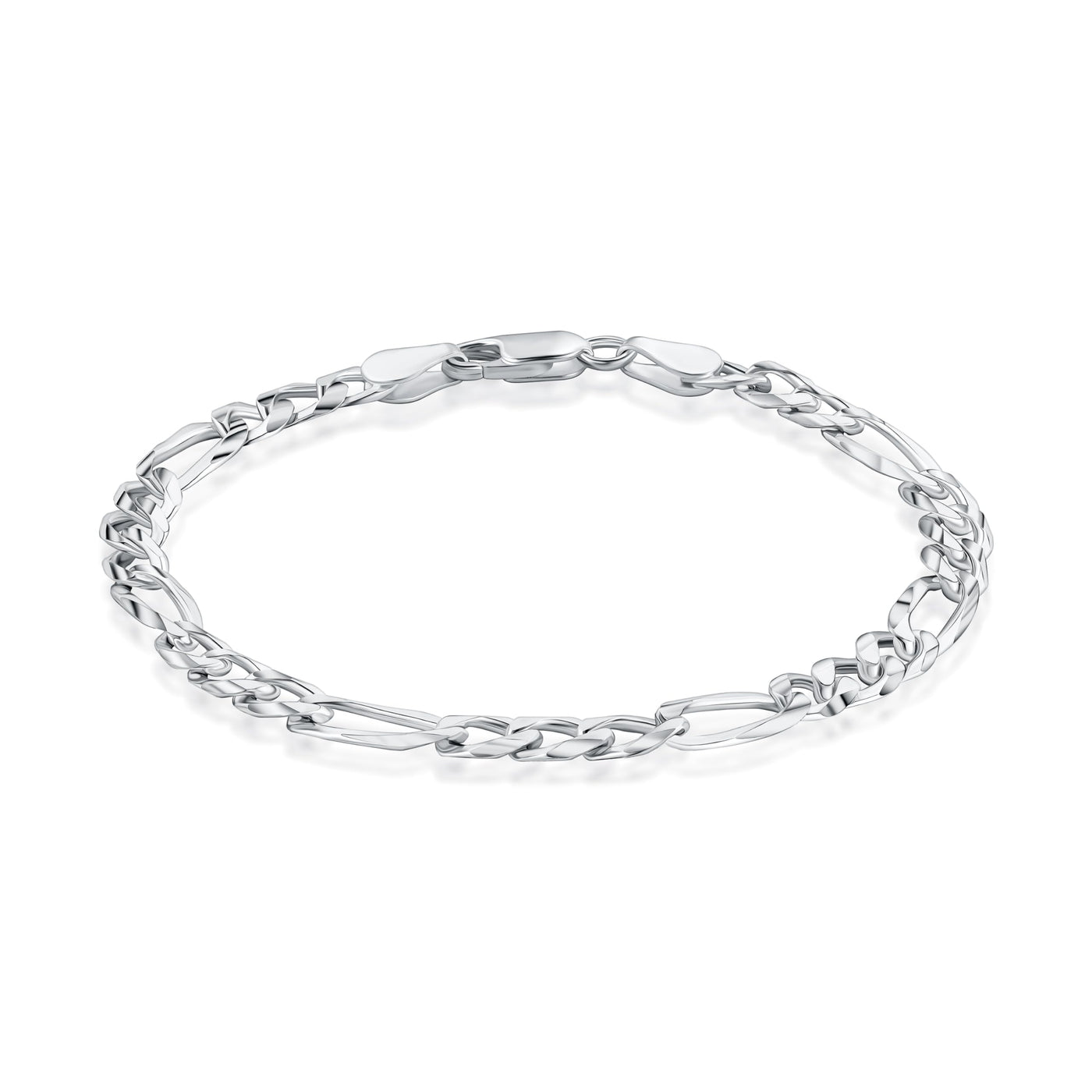 Sterling Silver Italian 4MM or 5MM Italian Solid Figaro Link 3+1 Chain Bracelet