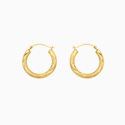 10K Gold Slash Twist Diamond Cut  Hoop Earrings