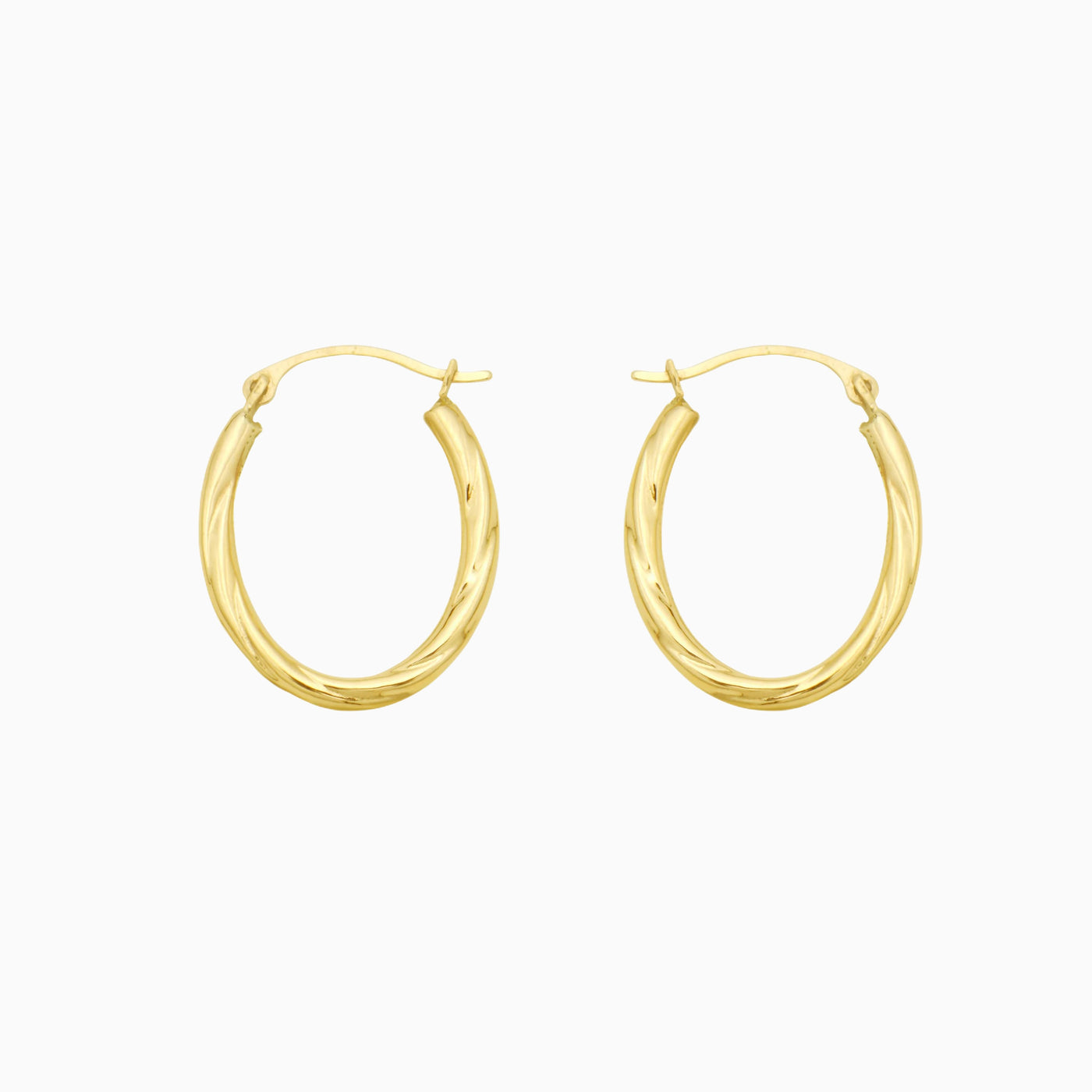 14K Gold Twisted Oval Diamond Cut Hoop Earrings