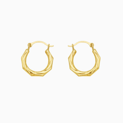 14K Gold Twisted Hexegonal Hoop Earrings