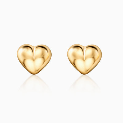 14K Gold Puff Heart Small Stud Earrings