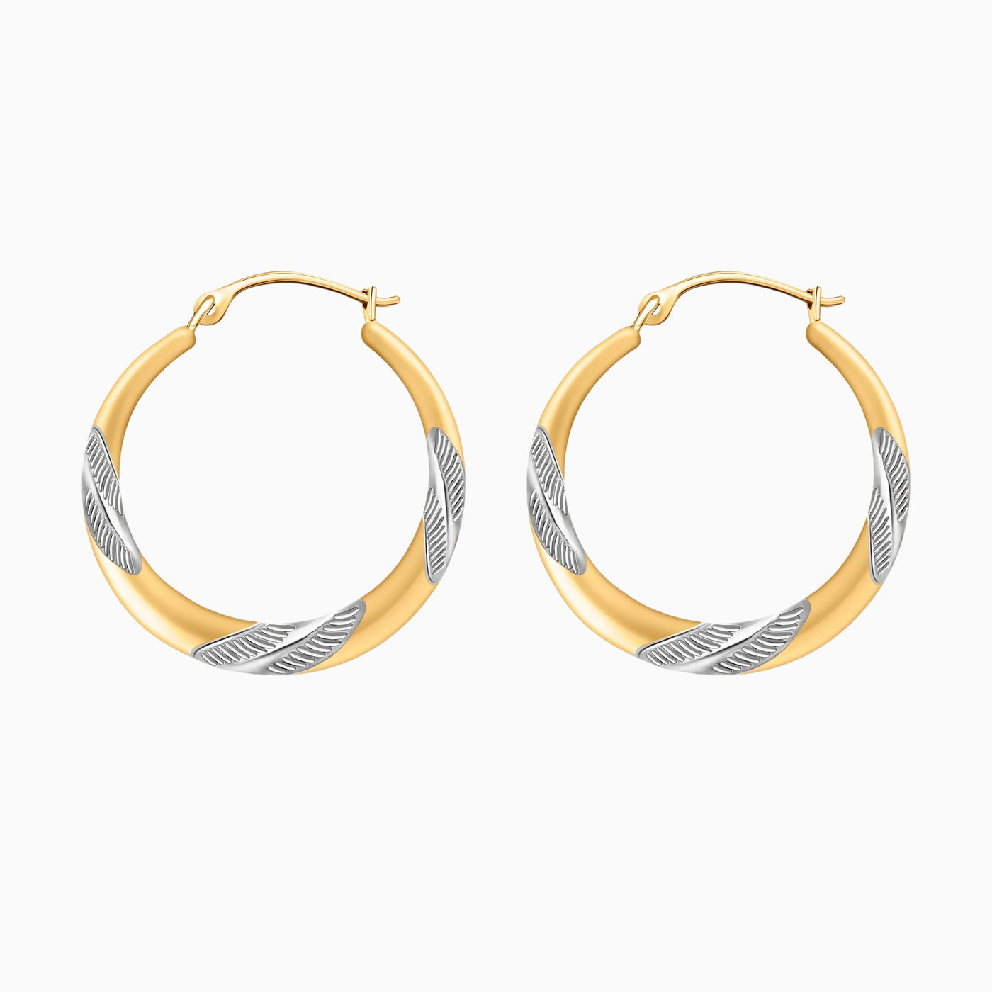 14K Gold Round Twisted Two Tone Hoop Earrings