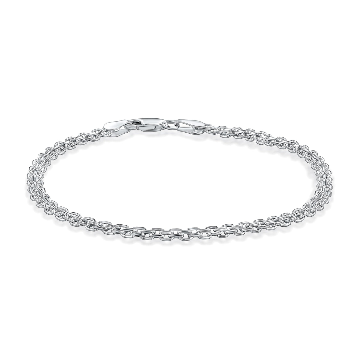 Sterling Silver Italian 3.5mm Bismark Mesh Link Chain Bracelet for Women, Made in Italy