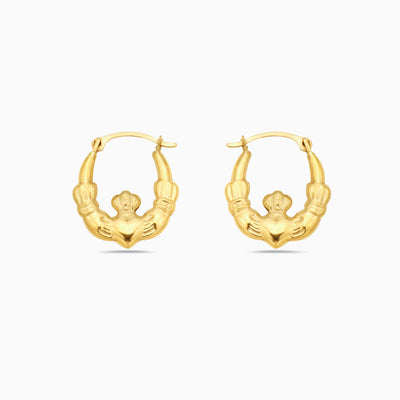 Solid Gold Irish Claddagh Hoop Earrings
