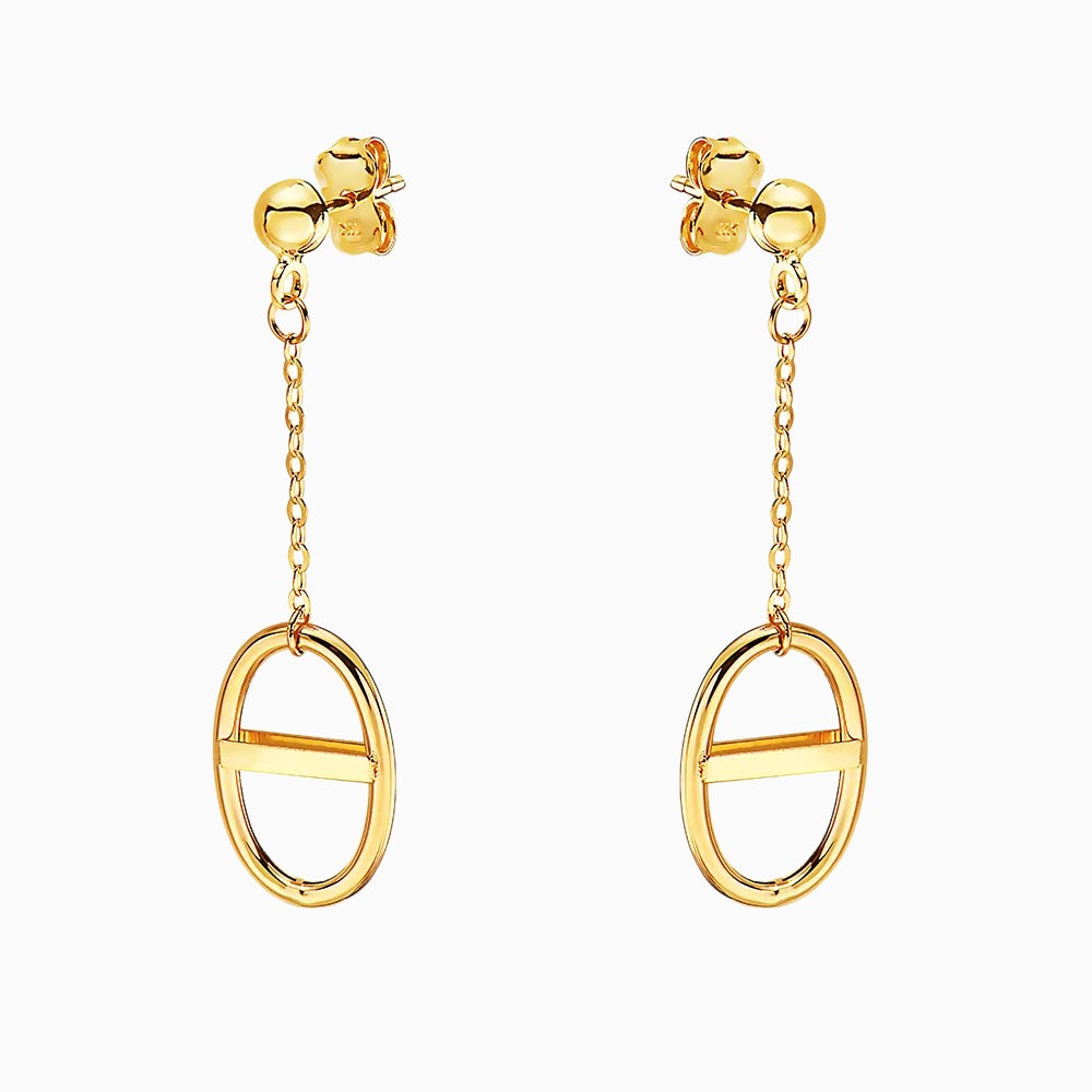 14K Mariner Chain Oval Dangle Earrings