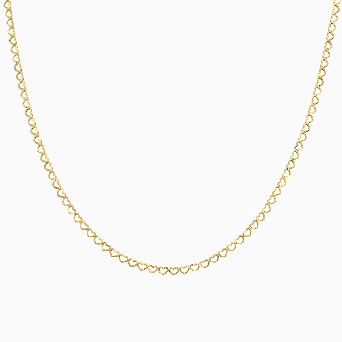 14K Gold 2.5MM Open Heart Link Chain Necklace