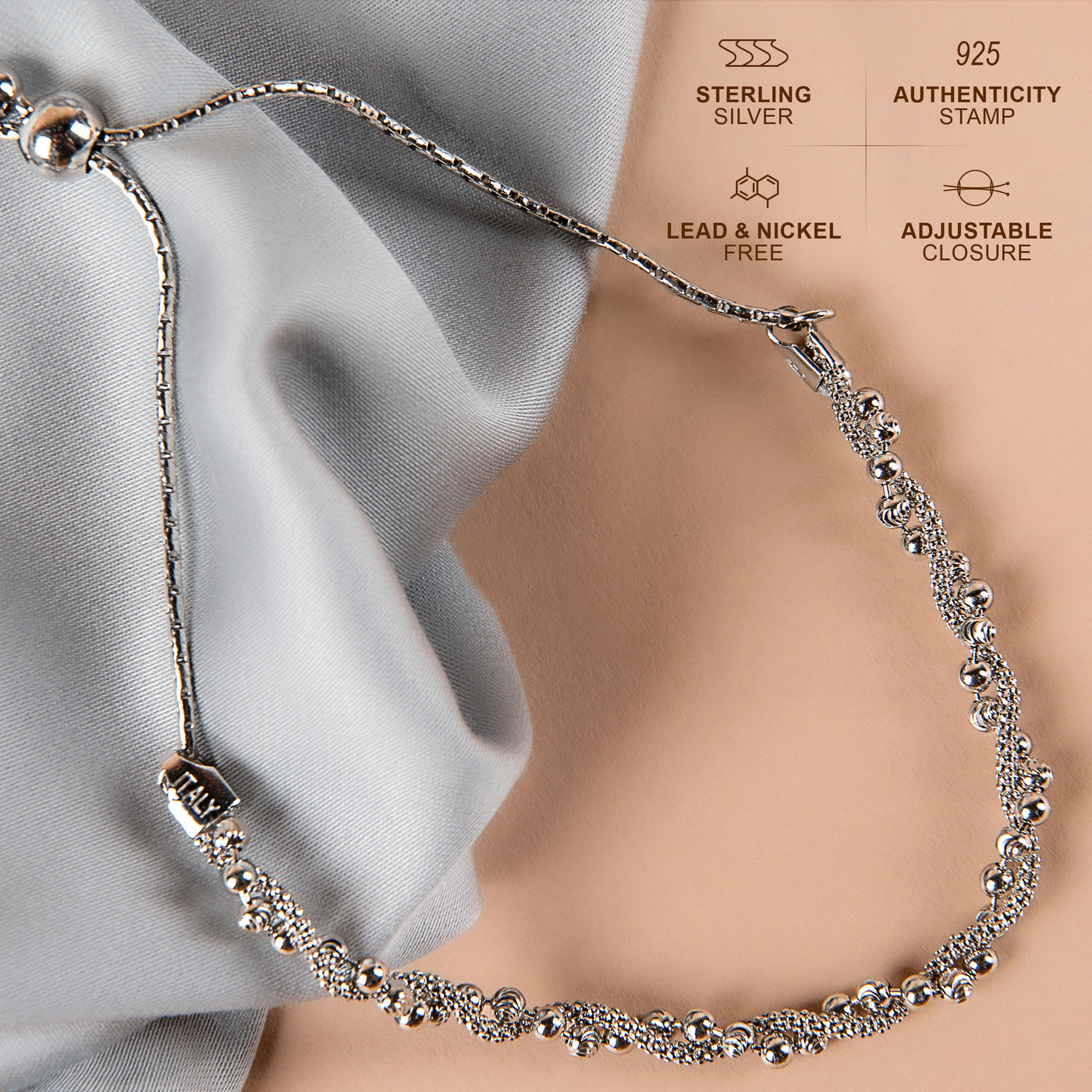 Silver DC Ball Twisted Coreana Adjustable Bracelet