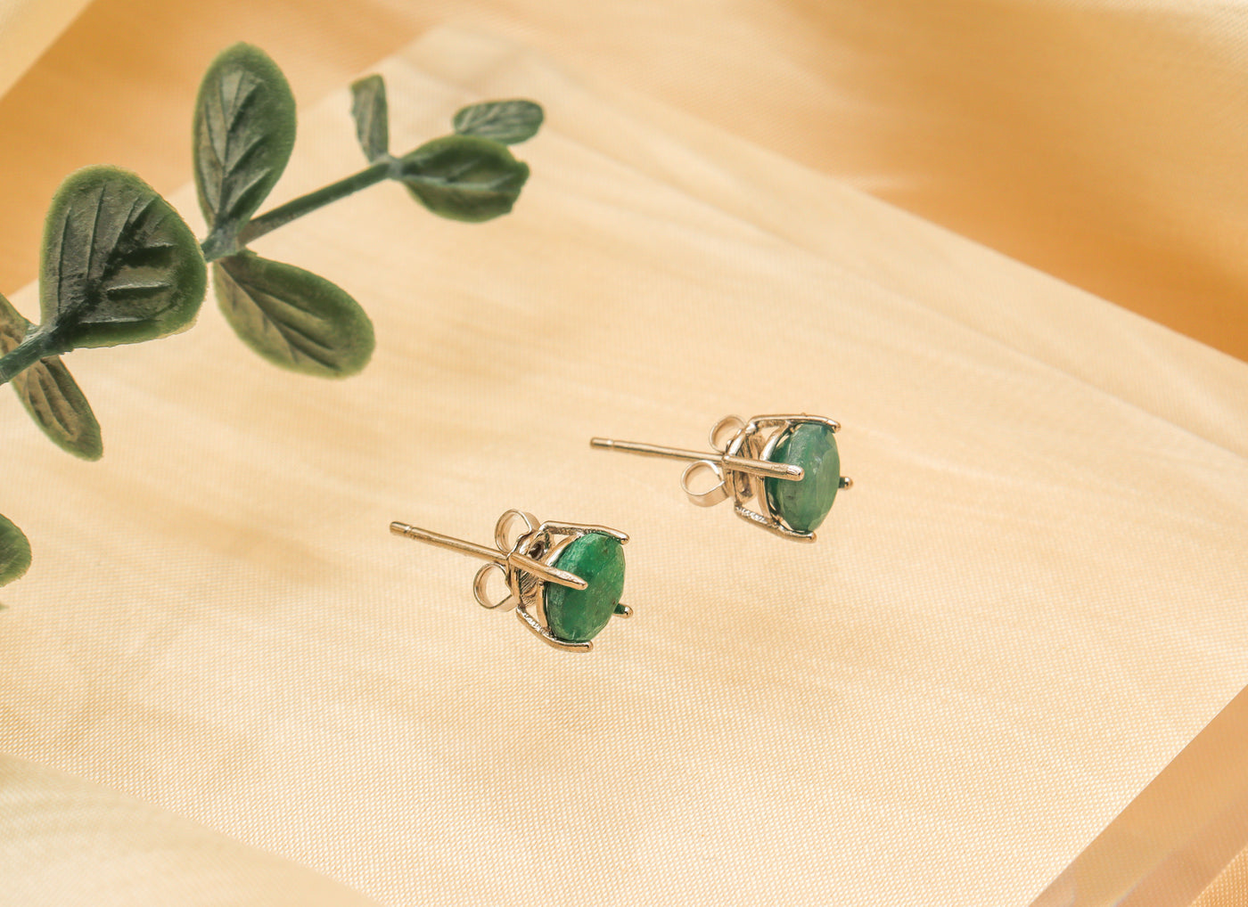 Silver Emerald Stud Earrings
