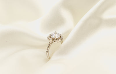 Silver Cushion Cut Halo Solitaire Ring