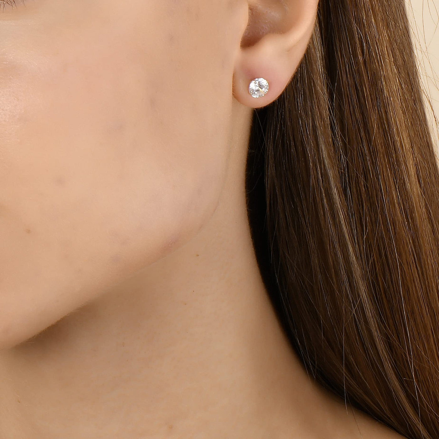 14K Gold Round CZ Stud Earrings - Available in White, Yellow, or Rose Gold