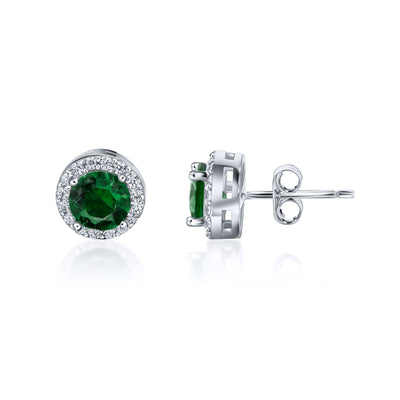 Sterling Silver Brilliant Round Birthstone Halo Earrings