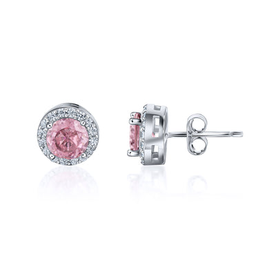 Sterling Silver Brilliant Round Birthstone Halo Earrings