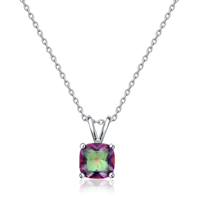 Sterling Silver Mystic Topaz 6MM Solitaire Necklace & Stud Set Cushion