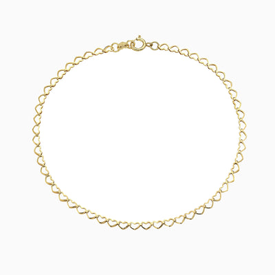 14K Gold Open Heart Link Chain Bracelet