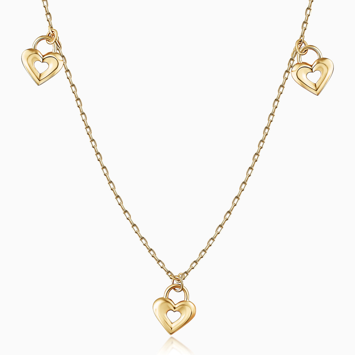 14K Solid Gold Dangling Hearts Necklace