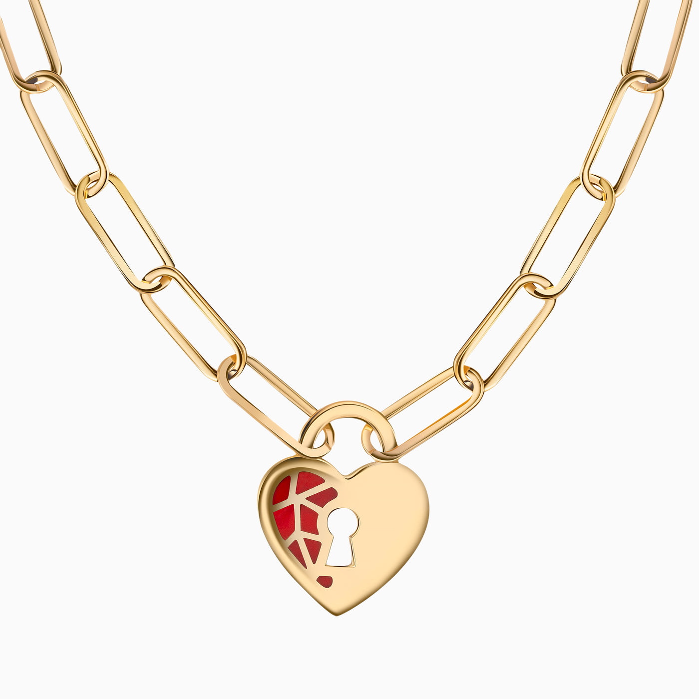 14K Gold Ruby Lock Heart Necklace