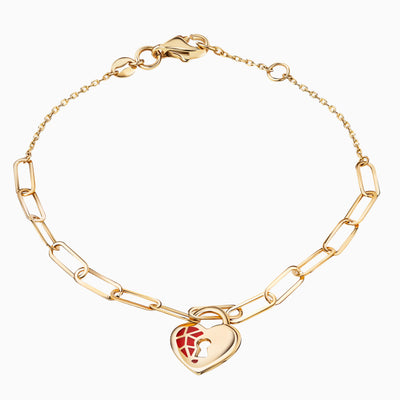 14K Gold Ruby Lock Heart Bracelet
