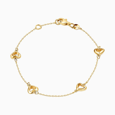 14K Solid Gold Alternating Heart Chain Bracelet