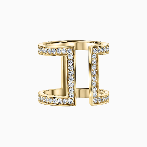 18K Gold Over Silver Open Square Ring with Cubic Zirconia