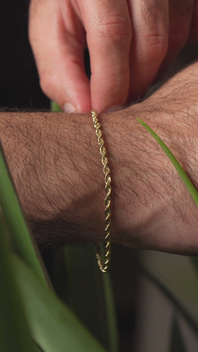 Mens Genuine 14K Yellow Gold 3MM Rope Chain Bracelet 8" Stamped