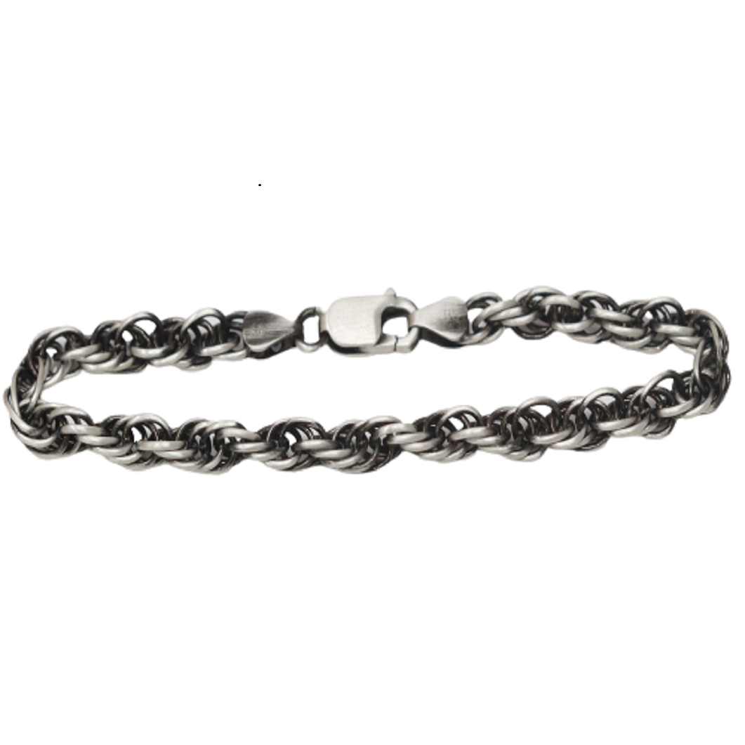 Sterling Silver Gunmetal Rope Bracelet