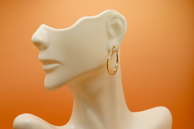 10K Gold Oval Diamond Cut Hoop Earrings