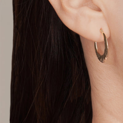10K Gold Hammered Diamond Cut Alternating Patterened  Hoop Earrings