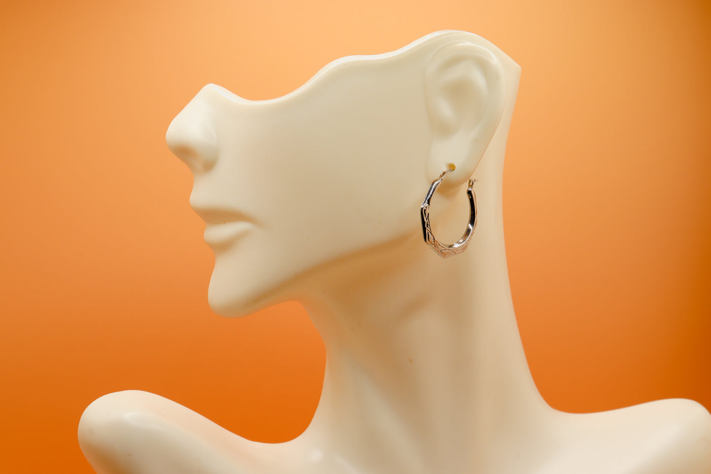 10K Gold Diamond Cut Hexagonal Hoop Earrings