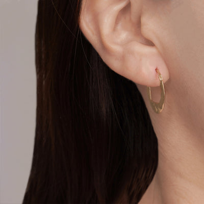 10K Gold Slash Diamond Cut Round Bib Hoop Earrings