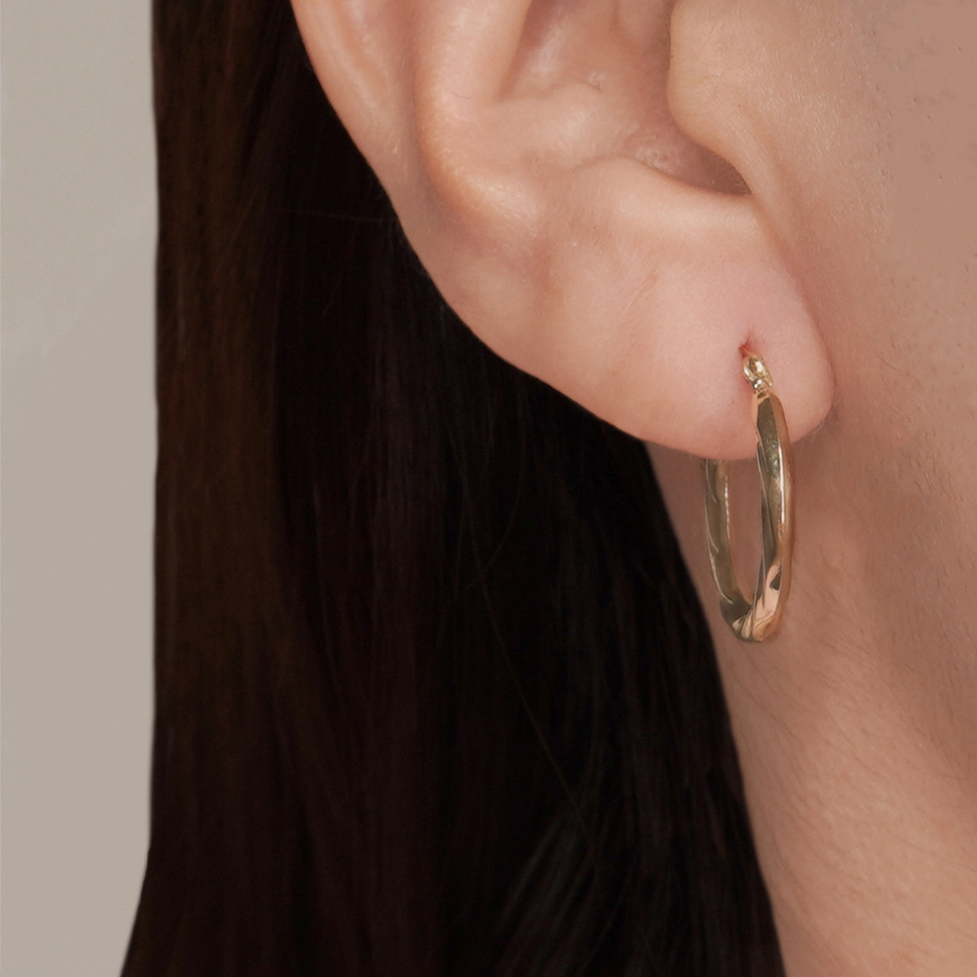 10K Gold Slash Twist Diamond Cut  Hoop Earrings