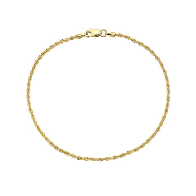 14K Gold Diamond Cut Rope Chain Bracelet