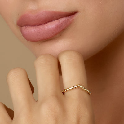14K GOLD BEADED CURVE RING