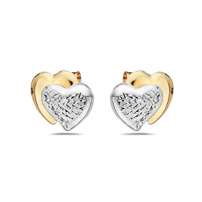 14K Two Toned Gold Double Hearts Stud Earrings