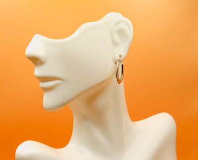 14K Gold Oval Twist Hoop Earrings