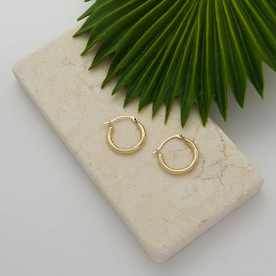 Solid Gold High Polish Thick Round Hoop Earrings