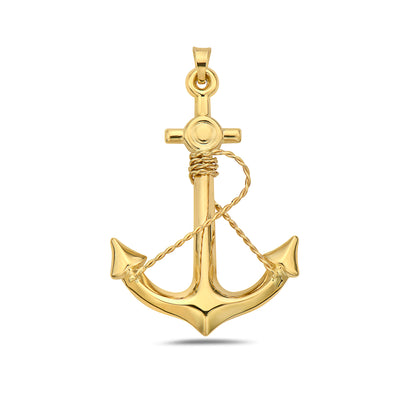 14K Gold Nautical Rope Anchor Pendant