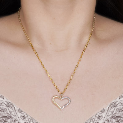 14K Two Toned Gold Half WG Half Gold Diamond Cut Heart Pendant