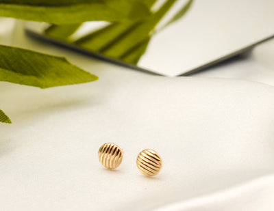 14K Gold Lined Button Disc Small Stud Earrings