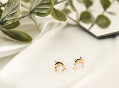 14K Gold Dolphin Small Stud Earrings