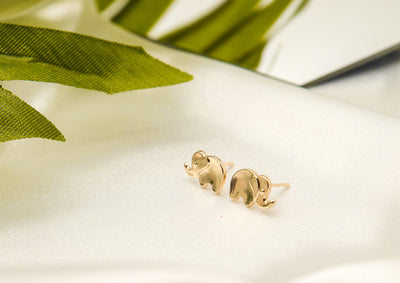 14K Gold Cute Elephant Small Stud Earrings