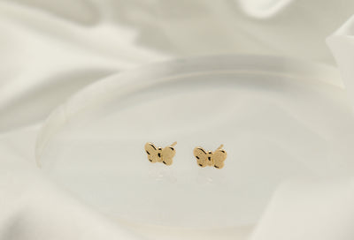 14K Gold Butterfly Small Stud Earrings