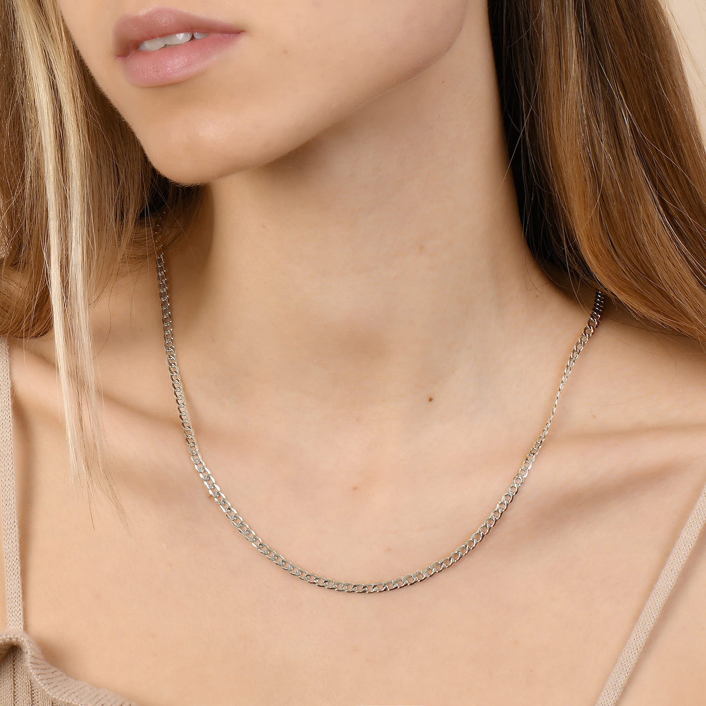 18K Solid White Gold Curb/Cuban Chain Necklaces