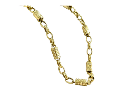 14K Gold Fancy Twist Altenrating Patterned Bullet Chain Necklace