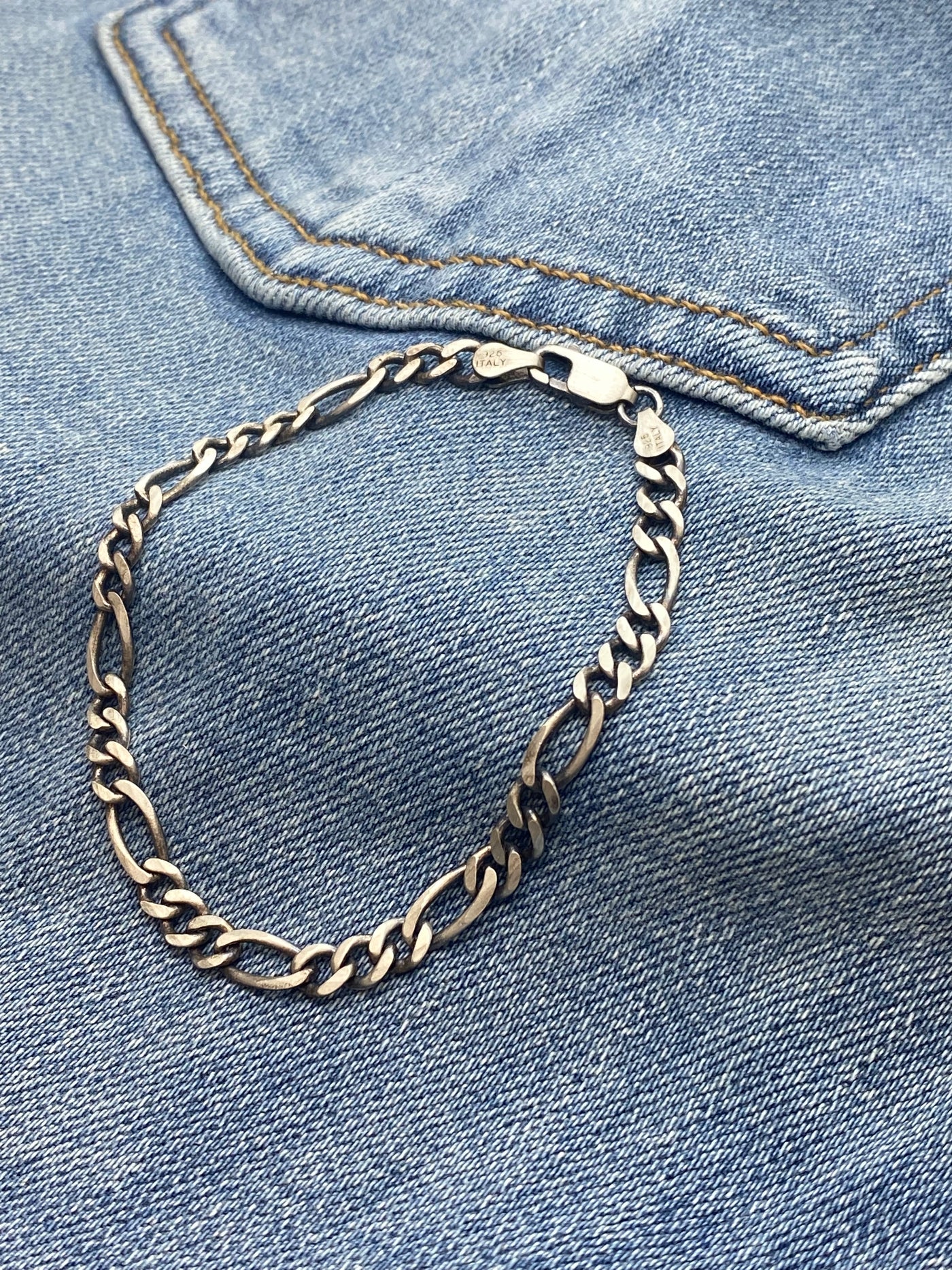 Sterling Silver Gunmetal Figaro Link Chain Bracelet