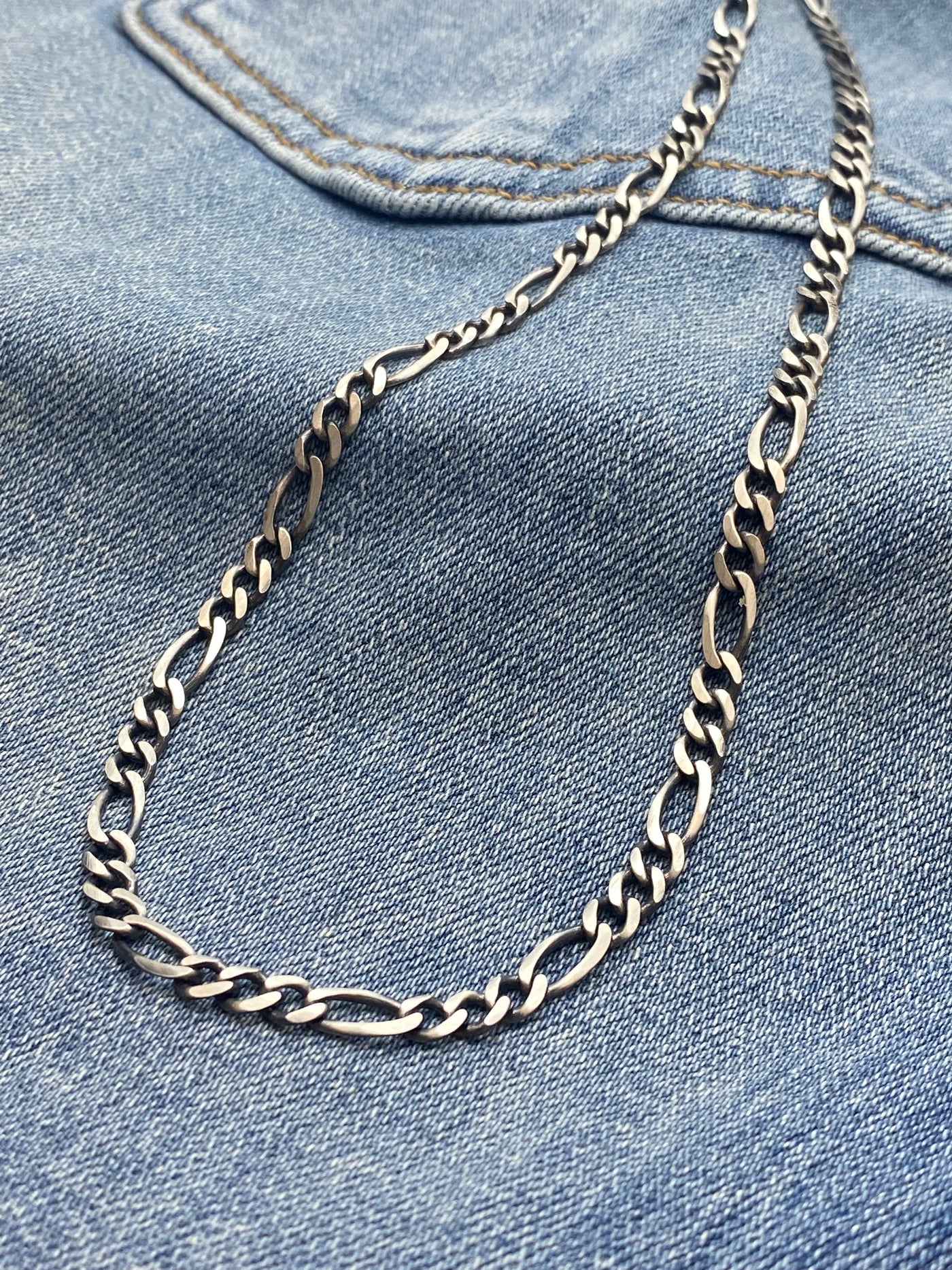 Sterling Silver Gunmetal Figaro Link Chain Necklace