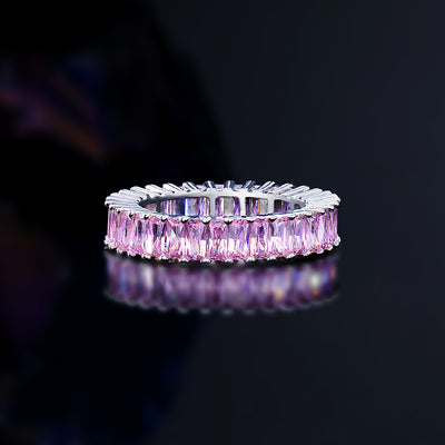 Pink Baguette Silver Eternity Ring