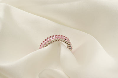 Pink Baguette Silver Eternity Ring