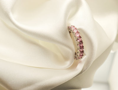 Pink Round Cut Silver Eternity Ring