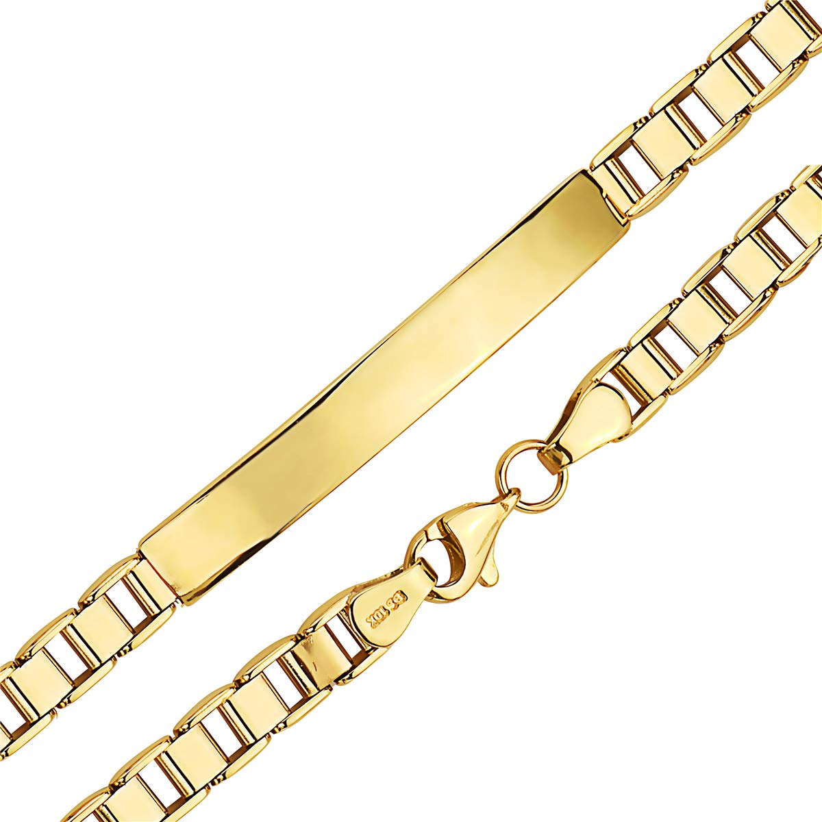 10K Gold Double Box Link Chain ID Bracelet