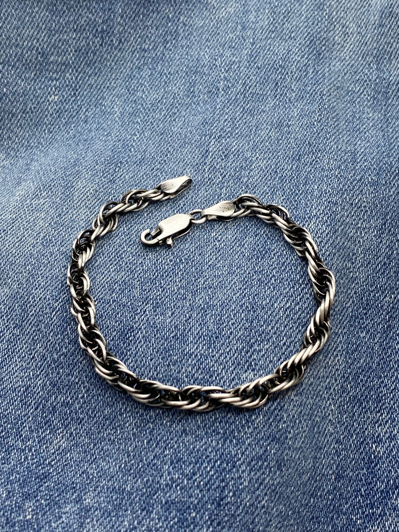 Sterling Silver Gunmetal Rope Bracelet
